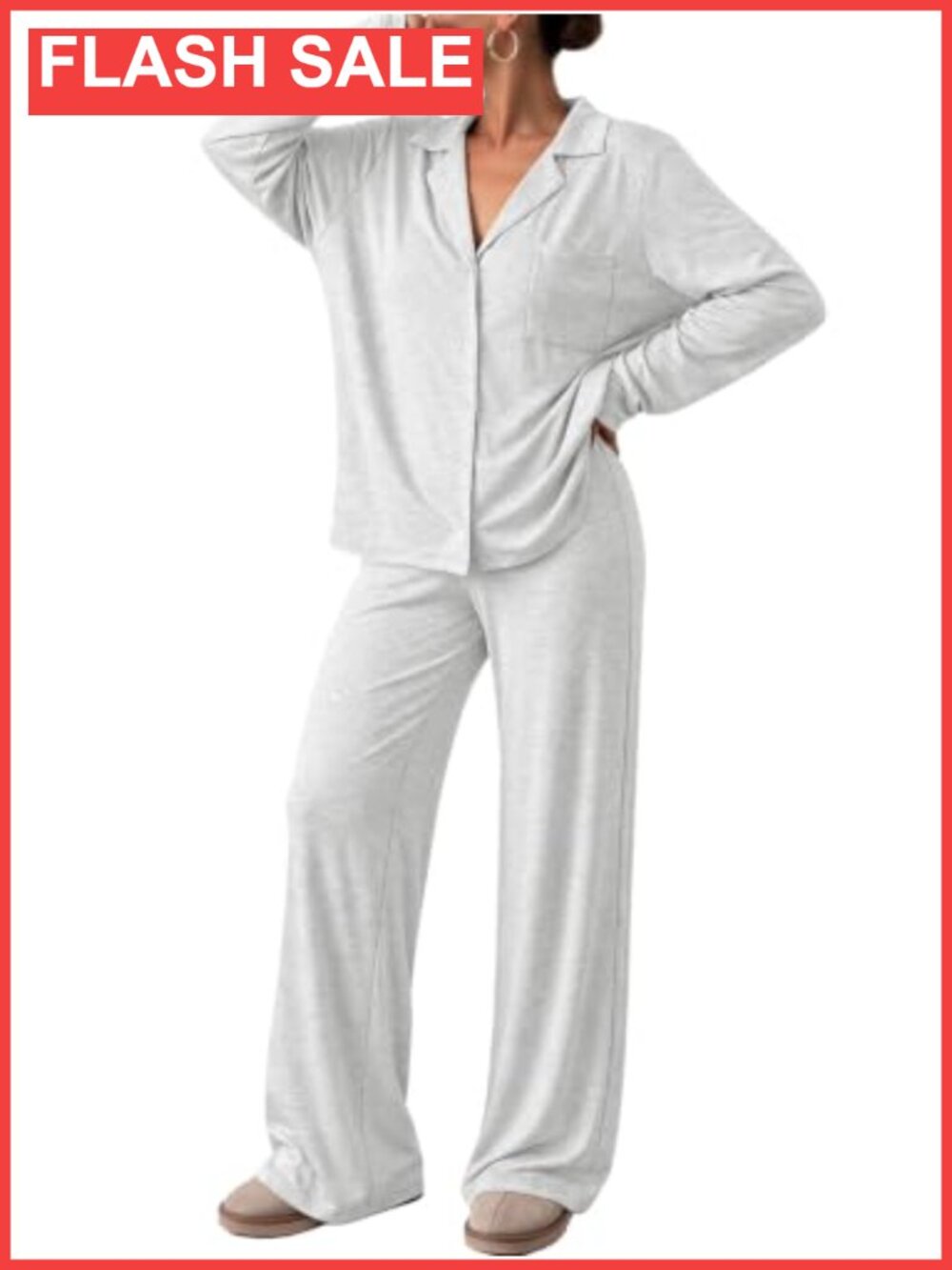 Women's 2-Piece Pajama Set Button Down Top Wide Leg Pants Soft Lounge PJs